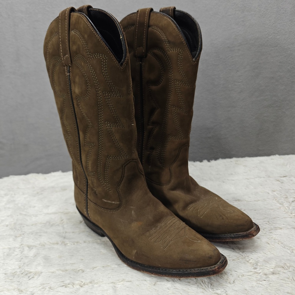 Vittorio Ricci Women 7M Green Suede Cowboy Western Boots Forest Fairy Goblincore